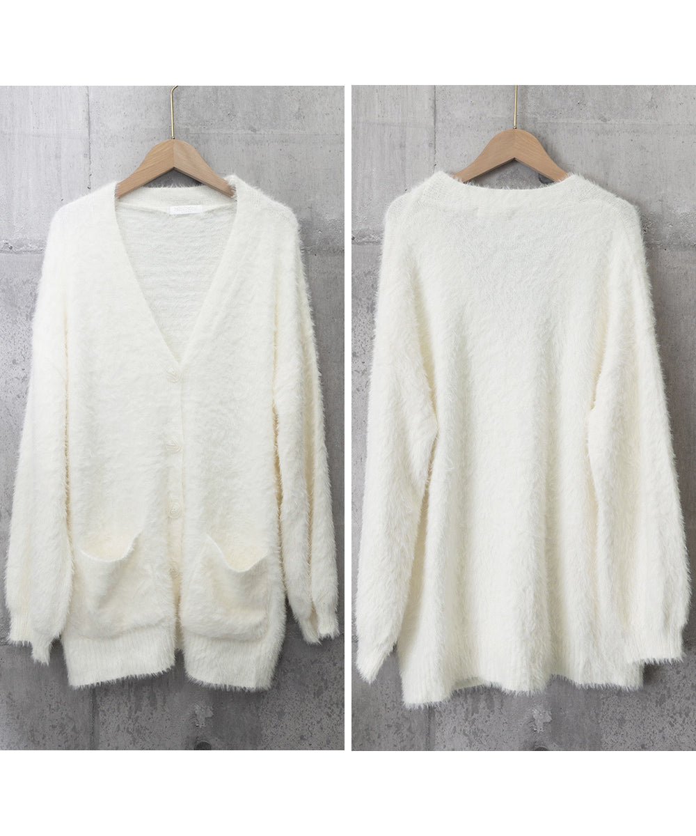 シャギーニットカーディガンVネック秋冬服