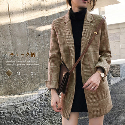 羽織るだけで今っぽい グレンチェックジャケット レディース 韓国風