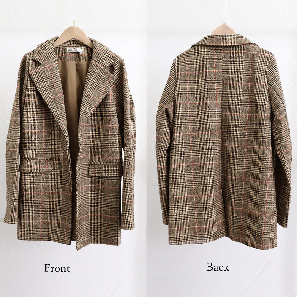 羽織るだけで今っぽい グレンチェックジャケット レディース 韓国風