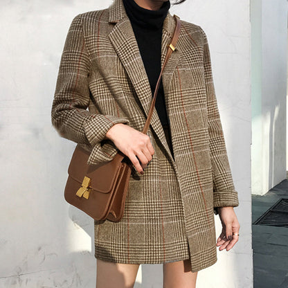 羽織るだけで今っぽい グレンチェックジャケット レディース 韓国風