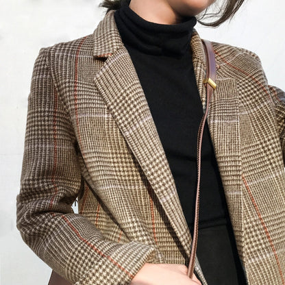 羽織るだけで今っぽい グレンチェックジャケット レディース 韓国風