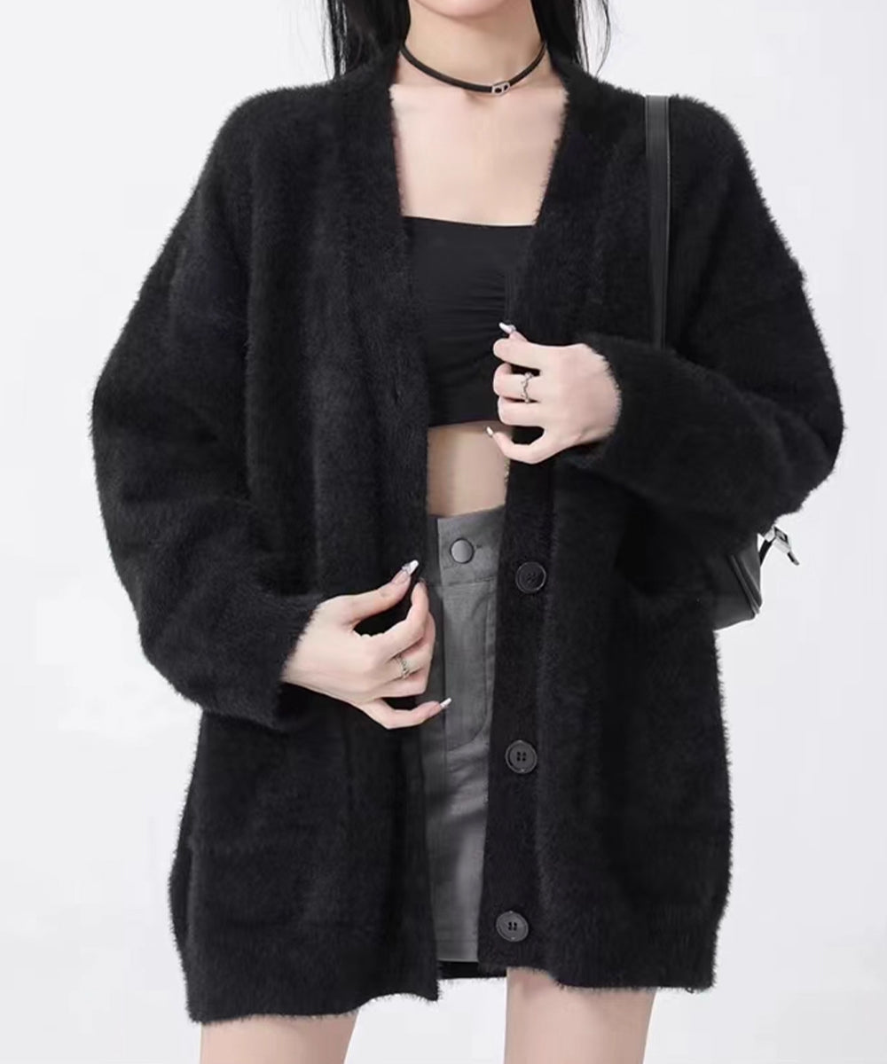 シャギーニットカーディガンVネック秋冬服