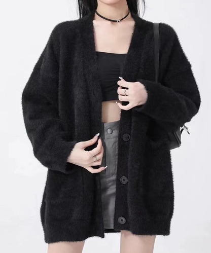 シャギーニットカーディガンVネック秋冬服