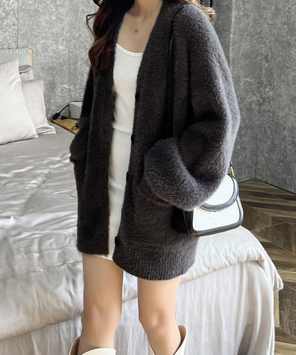 シャギーニットカーディガンVネック秋冬服