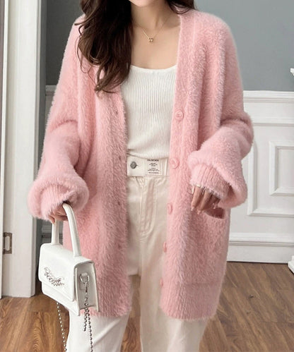 シャギーニットカーディガンVネック秋冬服