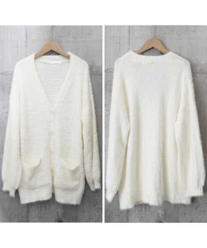 シャギーニットカーディガンVネック秋冬服